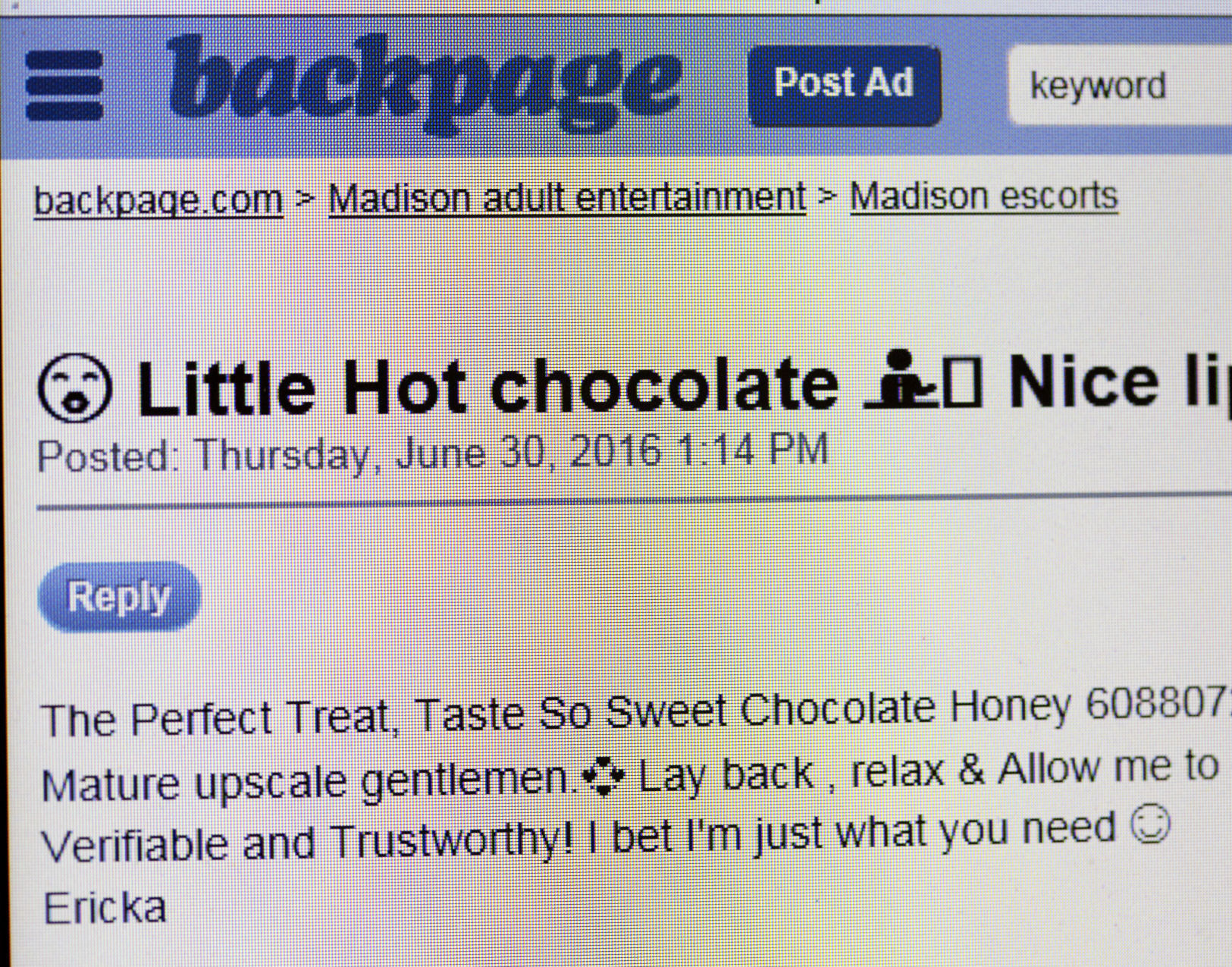 Backpage advertising